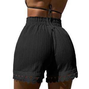 Shorts de Playa Casuales para Mujer, Cintura Alta, Cordón Ajustable, Ribete de Encaje, Ligeros, para Vacaciones de Verano, Corte Regular, Transpirables, Talla XXS - Product Image 2