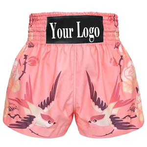 Pantalones Cortos de Muay Thai Pro-Series Pink Swallow: Diseño Floral Sublimado, Pantalones de Kickboxing para Competición - Servicio OEM Personalizado para Equipos - Product Image 1