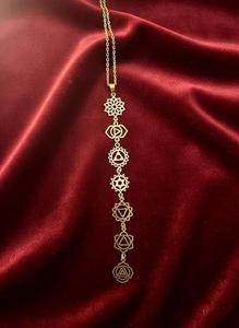 Collar de Latón con 7 Chakras, Caja de Regalo, Hipoalergénico, Estilo Yoga, Boho, Hippie, Rústico, Étnico, Joyería Bonita para Venta al por Mayor y Fiestas - Product Image 2