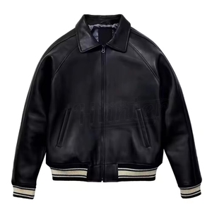 Chaqueta Bomber de Cuero Negra para Hombre, Manga Larga, Estilo Otoñal, Tamda International TI-MLJ-02, Talla Grande, Transpirable, para Todas las Temporadas - Product Image 1