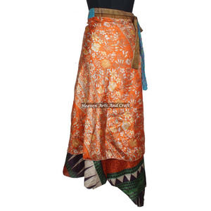 Reversible Vintage Silk Magic 38 Inch Length <b>Wrap</b> <b>Skirt</b> Halter Tube Dress 2 Layer Reversible Magic Silk Saris <b>Wrap</b> Long <b>Skirt</b> - Product Image 6