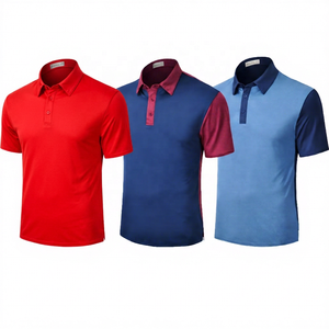 Polo pour homme à blocs de couleur, manches courtes, tricoté, séchage rapide, design uni, style décontracté, bleu, gris, rouge, col contrasté - Product Image 4