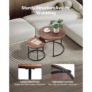 Set di 2 tavolini da caffè impilabili, rotondi in vetro da 23,6 pollici, comodini salvaspazio per tavoli d'appoggio - Product Image 6