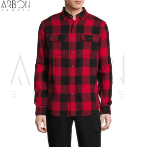 Durable Lightweight Customized Made New Trendy Comfortable Long Sleeve <b>Red</b> and Black <b>Checked</b> Flannel <b>Shirts</b> For <b>Men</b> Wear - Product Image 2