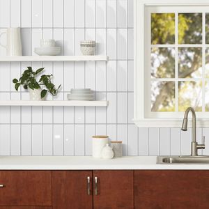 Paquete de 10 Adhesivos de Pared de PVC Blanco Brillante de 10"x10", Azulejos Autoadhesivos 3D para Pared, Azulejos Impermeables para Piso - Product Image 6