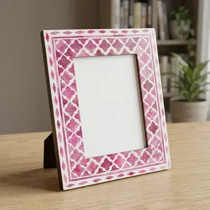 Handcrafted <b>Pink</b> Agate Quartz Marble Geometric Photo <b>Frame</b> Natural Stone Tabletop Decorative Picture Display - Product Image 3