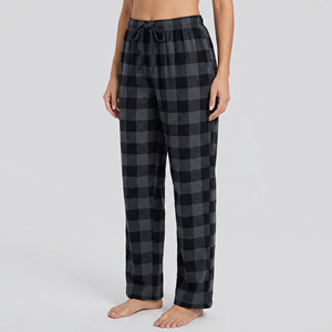 Pantalon de pyjama en flanelle à carreaux pour femmes, taille élastique, coupe ample, longueur intégrale, vêtements de nuit d'hiver, 100% flanelle de coton, pantalon pour femmes - Product Image 1