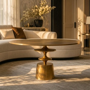 Mesa de Centro Redonda de Estilo Moderno, Muebles Contemporáneos para Sala de Estar, Diseño Decorativo con Base de Metal - Product Image 6
