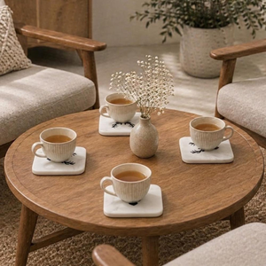 Natural Marble Wood Coaster Luxury Handmade Cup Holder Dining Kitchen <b>Table</b> <b>Protector</b> Elegant Unique Decorative Style - Product Image 5