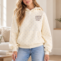 Sweat à capuche surdimensionné personnalisé OEM en molleton 100 % coton avec imprimé pois et broderie, style preppy pour femme