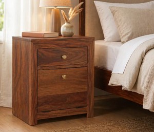 Table de chevet en bois massif avec tiroirs |   Table de chevet en bois de qualité supérieure à 2 tiroirs pour la maison et l'hôtel |   Artisanat Pindel Jodhpur - Product Image 1