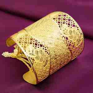 Wholesale 14K 18K 24K Dye Gold Plated Wide Filigree Or Lattice <b>Cuff</b> <b>Bracelet</b>, <b>Fashion</b> <b>Cuff</b> <b>Bracelets</b>, Brass <b>Cuff</b> Kada <b>Bracelets</b>. - Product Image 1