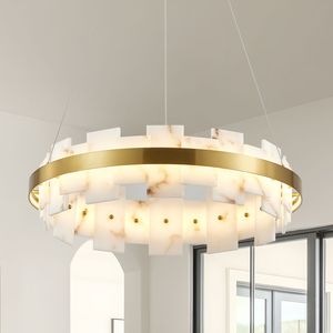 Lampadario Lineare Moderno in Alabastro, Plafoniera Rotonda Regolabile da 20 Pollici per Soggiorno e Cucina - Product Image 1