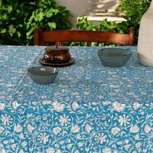 ผ้าปูโต๊ะพิมพ์ลายบล็อกสีน้ำเงินและสีขาว ผ้าปูโต๊ะพิมพ์ลายบล็อกอินเดียสีน้ำเงิน ผ้าปูโต๊ะลินิน - Product Image 2