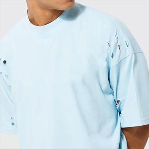 Camiseta de cuello alto para hombre, corte holgado y corto, manga corta, 100% algodón, formal, con lavado ácido, efecto desgastado por el sol, desgastada, tejida y transpirable - Product Image 6