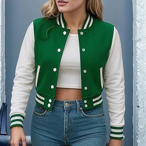 เสื้อแจ็คเก็ตบอมเบอร์สำหรับผู้หญิง แจ็คเก็ตเลตเตอร์แมนผ้าฟลีซสำหรับผู้หญิง แบบมาตรฐานและแบบครอป สวมใส่สบาย ทันสมัย เหมาะสำหรับใส่ทุกวัน - Product Image 2