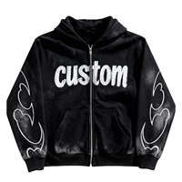 Sweat à capuche zippé en molleton avec logo personnalisé, style streetwear Y2K, délavé à l'acide, entièrement zippé, unisexe, coupe oversize, motif vintage, veste d'été