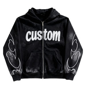 Sudadera con capucha y cremallera completa de forro polar con logo personalizado, estilo Y2K Streetwear, lavado ácido, unisex, oversize, chaqueta gráfica vintage - Product Image 1