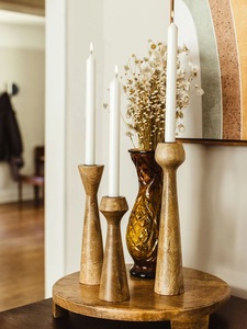 Support de bougie en bois naturel pour bougies chauffe-plat, décoration de table rustique, centre de table, fait main, accent décoratif pour la maison, cadeau pour mariage ou événement, artisanat - Product Image 3