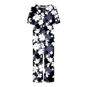Conjunto de Pijama para Mujer con Estampado Floral, 3/4 de Largo, Casual, 2 Piezas, Cuello Redondo, Manga Corta, Pantalones, Ecológico - Product Image 1