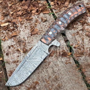 Couteau de chasse artisanal en acier Damas sur mesure OEM, couteau à lame fixe pour le camping et les activités de plein air, couteau EDC avec étui en cuir, cadeau - Product Image 6