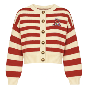 Delta |   Sigma |   Cardigan en tricot rayé boutonné pour femme Theta, couleur rouge cramoisi, blocs de couleur, manches longues, vêtements de sororité - Product Image 1