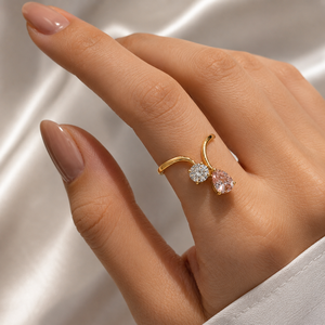 <b>Cluster</b> Traditional Alloy <b>Crystal</b> Rhinestone Two Stone Pear Cut Ring for Women Gift Party - Product Image 4