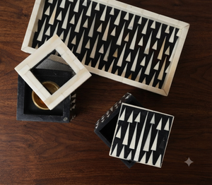 Ensemble de brûleurs d'encens en bois faits à la main, motif géométrique noir et blanc, bambou, utilisation aromatique, toutes saisons, Candid Manufacturing Co CMC-144a - Product Image 1