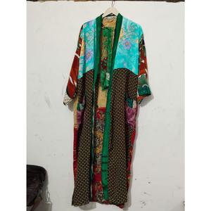 Robe Kimono Maxi Vintage en Soie Recyclée pour Femme, Élégante, Patchwork, Col en V, Cordon de Serrage, Respirante, Séchage Rapide, Idéale pour l'Été - Product Image 5