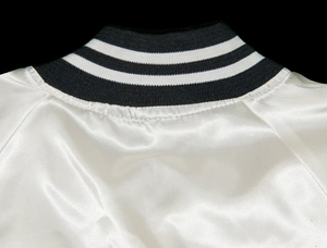 Men's <b>White</b> Satin Varsity <b>Jacket</b> Regular Fit Turn-down Collar Preppy Style Button Closure Autumn Wear - Product Image 3