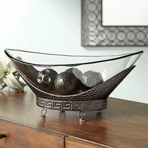 Bol design unique en verre et base métallique couleur argent, idéal pour la maison, l'hôtel, comme centre de table, ou pour servir les aliments, ustensile de cuisine. - Product Image 1