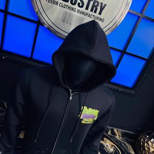 Sudadera con capucha de algodón para hombre de marca premium con logo estampado DTF, cremallera, efecto lavado, desgastado, vintage, rasgado, estilo urbano con cuentas - Product Image 2