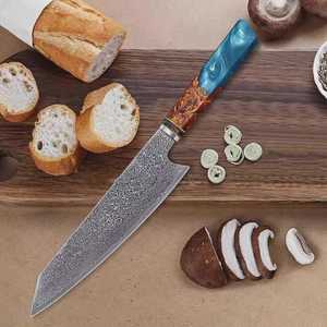 Cuchillo de Chef de Acero de Damasco con Hoja de Punta Caída y Mango de Madera, Cuchillo de Cocina Profesional con Borde Afilado como una Navaja, Herramienta de Corte Duradera, 2 Hojas - Product Image 2