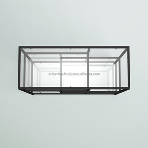 Minimalist Tempered Glass Shelf Unit Modern Steel Etagere <b>Bookcase</b> for Living Room Dining Room Furniture - Product Image 3