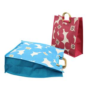 Sac fourre-tout en toile de jute en coton à imprimé floral à la mode Poignée de canne en forme de D en bois pour la plage ou Juco Shopping-Design élégant - Product Image 3