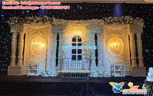 การต้อนรับงานแต่งงานของชาวอินเดียการตกแต่งเวทีสีทองการแต่งงานแบบดั้งเดิมเวทีสีทองสวยงาม Jaimala และ Nikah ตกแต่งเวที USA - Product Image 2