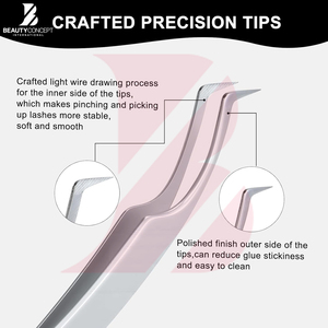 Pinces à cils en argent en gros, outils d'extension de cils en acier inoxydable de qualité supérieure, pinces d'isolation à pointe incurvée ultra-fine - Product Image 2