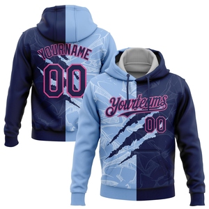 Sweat-shirt à capuche sport 3D bleu marine-rose clair, motif graffiti personnalisé, nouvelle conception, vente en gros directe pour l'industrie - Product Image 1