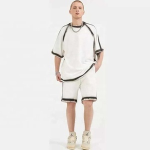 2025 nouveau été Hip Hop hommes t-shirt ensemble 2 pièces logo personnalisé Vintage court t-shirt ensemble blanc coton Shorts ensemble hommes - Product Image 3