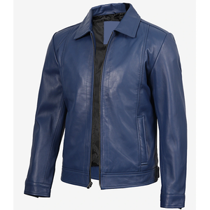 Blousons en cuir de vachette bleu marine pour hommes, tendance 2026, décontractés, avec col rabattable, fermeture éclair, coupe ajustée, pour l'hiver (OEM) - Product Image 3