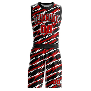 Ensemble de maillots de basketball personnalisés imprimés par transfert thermique, nom de l'équipe 00, rouge, noir, blanc, uni, short, anti-humidité, adulte, unisexe, devant - Product Image 6