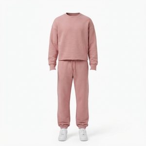 <b>Men</b> Dusty Pink Crewneck Sweatshirt Jogger <b>Pants</b> Set Matching Two Piece Casual Streetwear Tracksuit <b>Loungewear</b> - Product Image 3