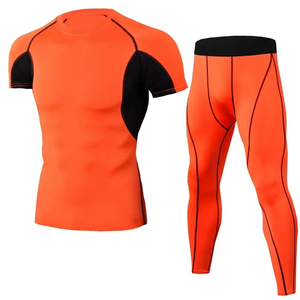Conjunto de Compresión Rojo para Hombre, Cuello Redondo, Manga Corta, Secado Rápido, Spandex, Poliéster, Diseño Sólido, Ajuste Ceñido, para Todas las Temporadas - Product Image 3