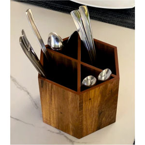 Support à Couverts en Bois Personnalisé à 4 Compartiments – Organisateur de Table pour Cuillères, Couteaux et Fourchettes – Boîte de Rangement en Bois Massif – Porte-Ustensiles en Bois - Product Image 5