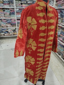 เสื้อแจ็คเก็ตยาวปักลายดอกไม้สีส้ม ผ้ากำมะหยี่ทอลาย  แบบเปิดด้านหน้า สไตล์วินเทจลำลองสำหรับผู้หญิง  บุผ้าลินิน เหมาะสำหรับฤดูหนาว  ของขวัญ - Product Image 2