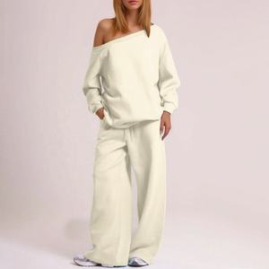 Ensemble 2 pièces en polaire épaisse de haute qualité pour femmes, sweat-shirt surdimensionné personnalisé et pantalon à jambes larges, 2025 - Product Image 1