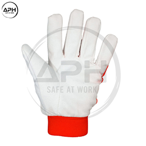 Gants de travail confortables en cuir blanc avec paume jaune et rouge, dos respirant, pour mécaniciens, ateliers de construction - Product Image 6