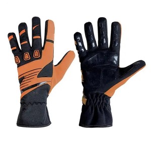 Gants de karting légers imperméables en PU à doigts complets, antidérapants, pour homme, noirs et orange, avec fermeture auto-agrippante - Product Image 4
