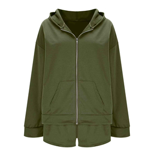 Low MOQ Customized Puff Print Women Hoodies Shorts Set Factory Direct Supply Set Custom Screen Print Women Hoodies Shorts Set - Product Image 4