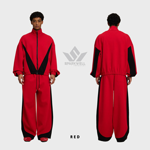 Conjunto Deportivo Unisex con Bloques de Color, Chaqueta con Cierre Completo y Pantalones Jogger, 380G Poliéster, Corte Holgado, Ropa Deportiva Informal para Otoño - Product Image 4